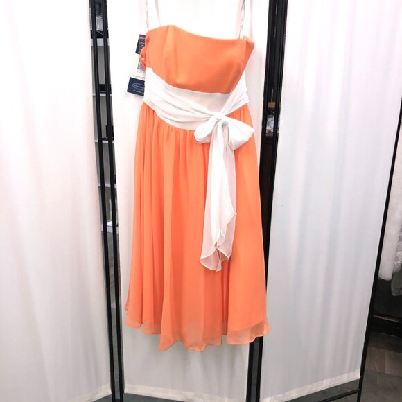Size 2 Knee-Length Bridesmaid Tangerine Canteloupe Pumpkin Orange w white cummer - Picture 5 of 6